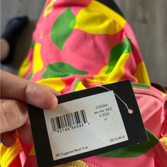 Kate Spade One Piece Swimsuit M Sea Star Underwire Lemons Pink Summer - Picture 7 of 8